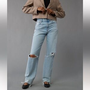 American Eagle Strigid Ripped Super High-Waisted Baggy Straight Jean